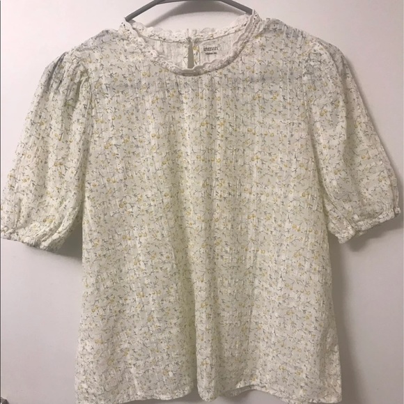 Inman short sleeve yellow floral Blouse size M fits small - Picture 2 of 4